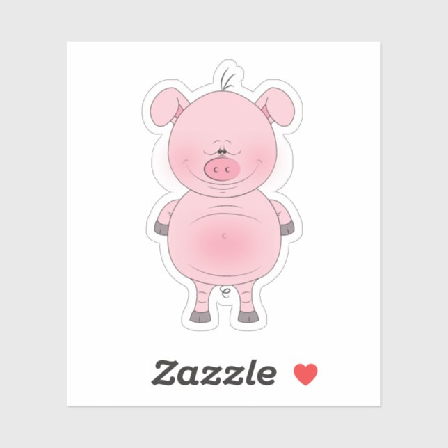 Sticker Cartoon de porc rose gai (Feuille)
