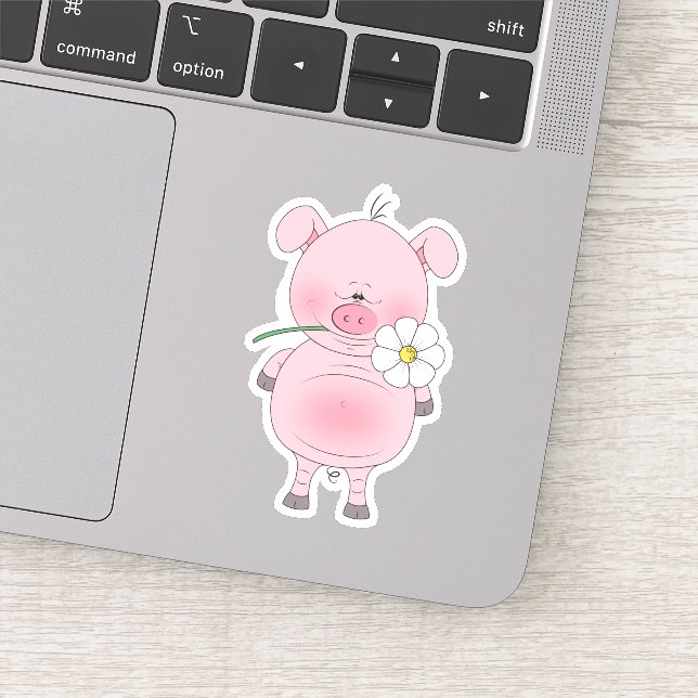 Sticker Cartoon de porc rose gai (Détail)