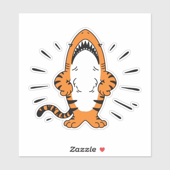 STICKER CARTOON DE TIGRE DE SHARK HYBRIDE CUTE (Feuille)