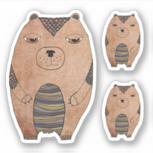 Sticker Cartoon mignon Brown Grizzly Bear Illustration Cou