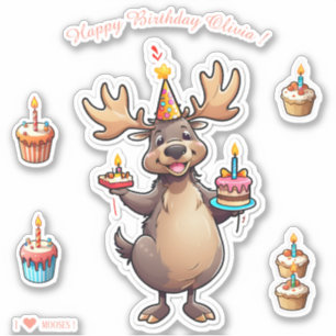 Sticker Cartoon Moose - Joyeux anniversaire Personnalisé