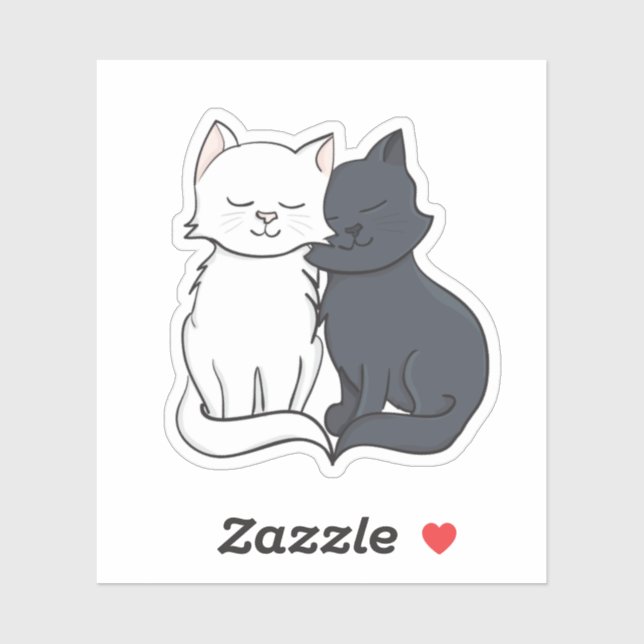 Sticker Cartoon noir et blanc amour chat (Feuille)