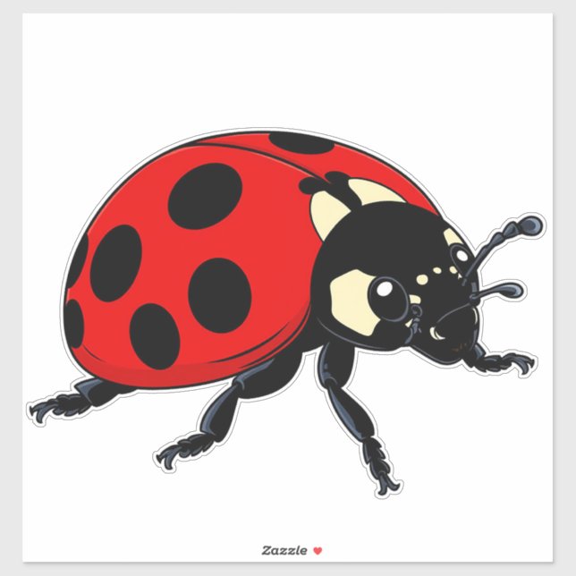 Sticker Cartoon Red Ladybug Cute Insect Character (Feuille)
