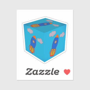 Sticker Cartoon Space Rocket Flying Et Blue Sky Cube