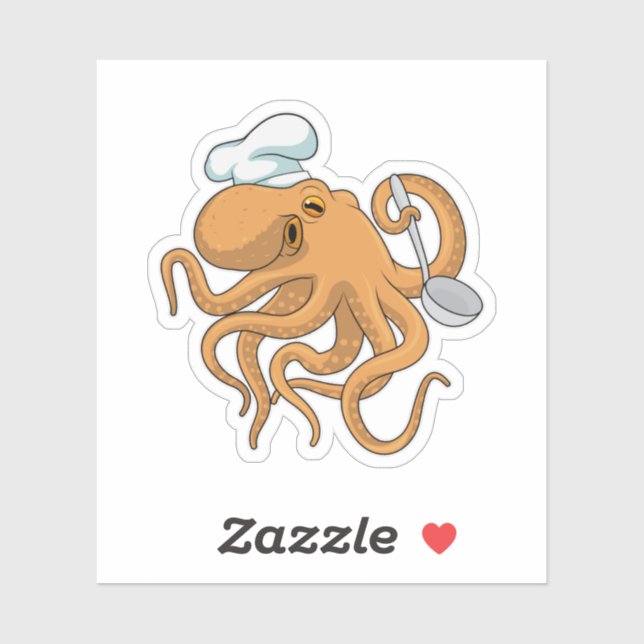Sticker Casquette chef Octopus Cook (Feuille)