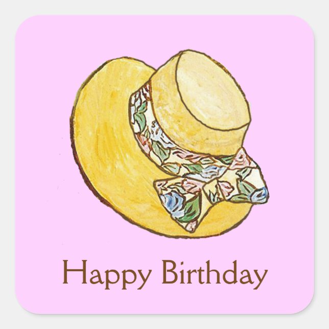 Sticker Casquette de paille d'anniversaire heureux (Devant)