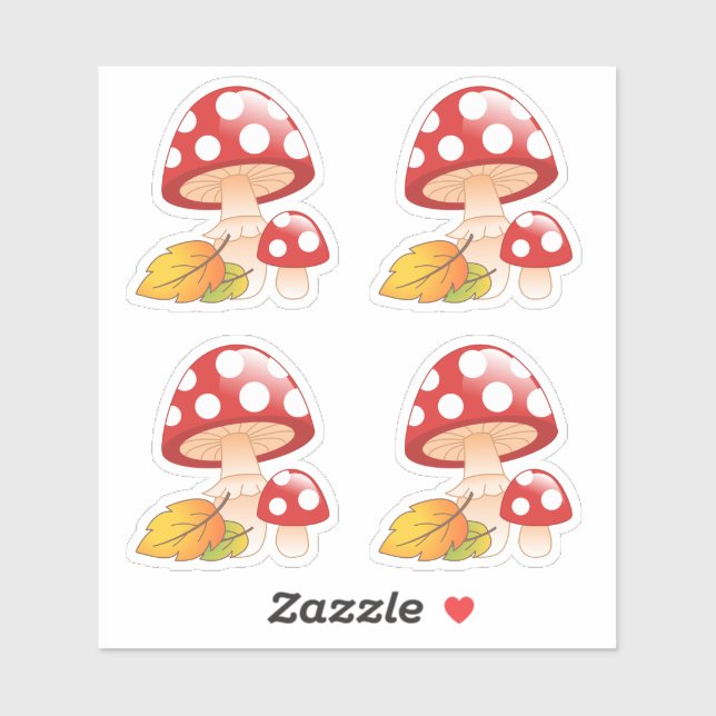 Sticker Casquette rouge Toadstool Champignons avec Feuille (Feuille)
