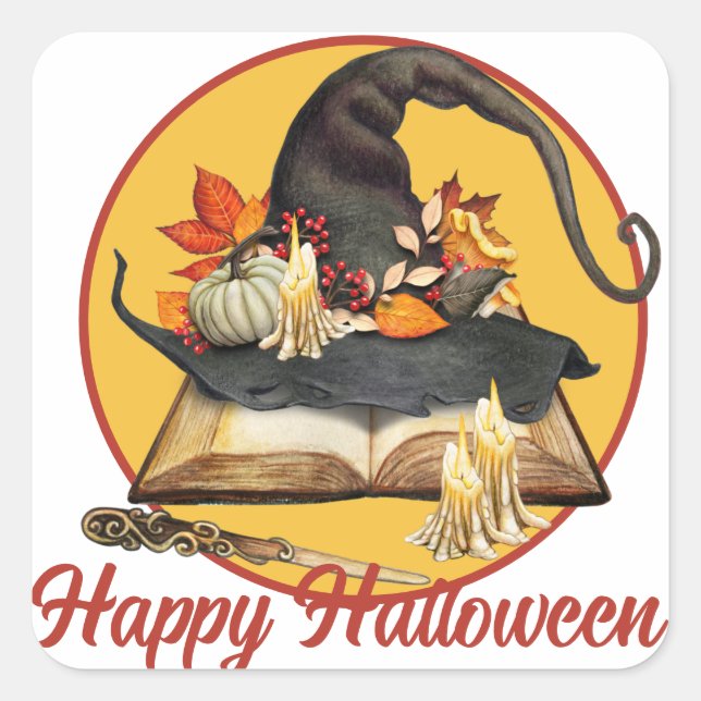 Sticker Casquette & Spellbook Halloween Carré de s (Devant)