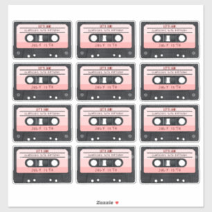 Sticker Cassette Bande rose Retro Anniversaire