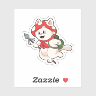 Sticker Cat as Mushroom picker with Mushroom