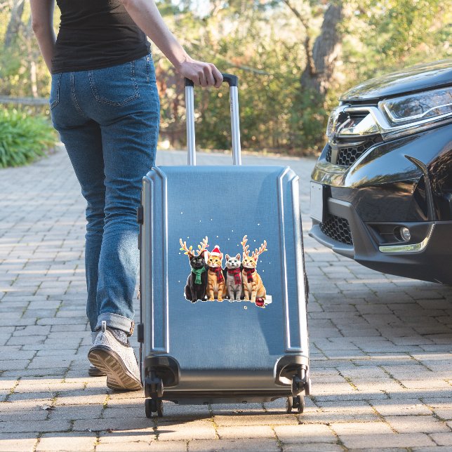 Sticker Cat Christmas Light Reindeer Santa Christmas Cat L (Valise Insitu)