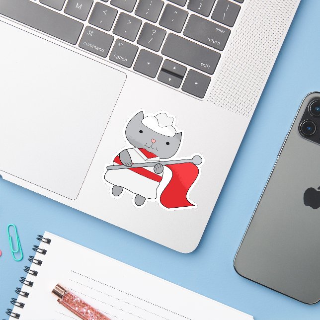 Sticker Cat Color Guard Rouge Blanc (Ordinateur portable avec iPhone)