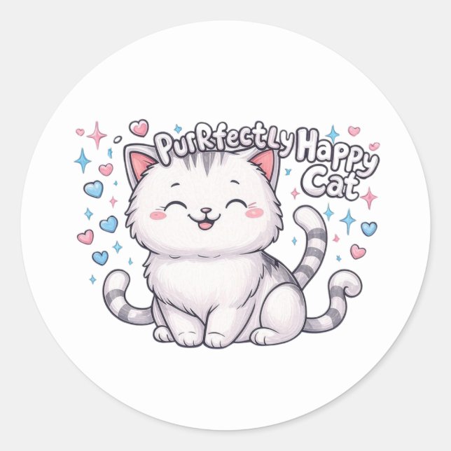 Sticker Cat Cute, Parfaitement Heureux (Devant)