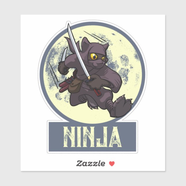 Sticker Cat noir cool Ninja Cartoon Flying Kick Arwork (Feuille)