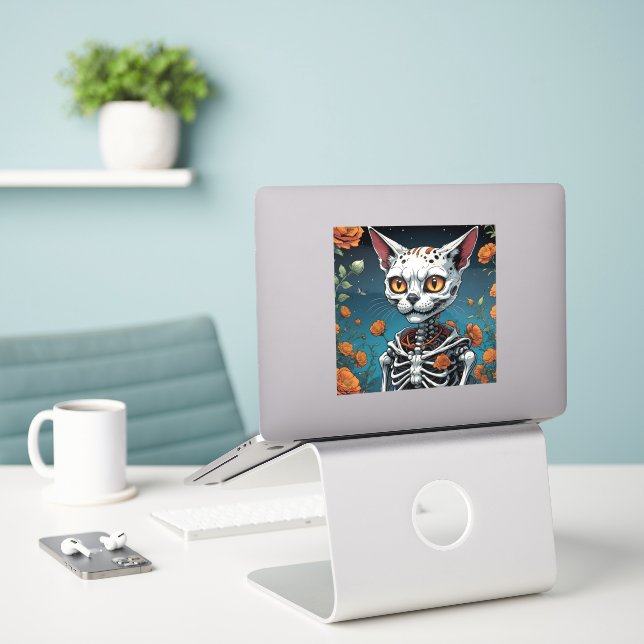 Sticker Cat Skeleton (Ordinateur portable sur le bureau)