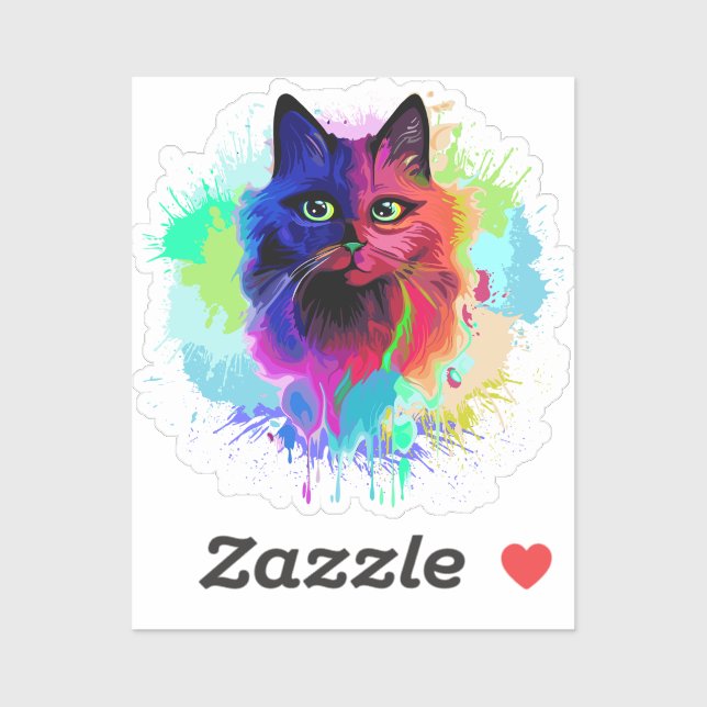 Sticker Cat Trippy Psychedelic Pop Art (Feuille)
