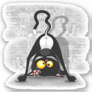 Sticker Cat Upside Down Funny Cartoon Character