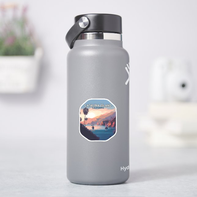 Sticker Catalina Island California Boats Sunset Retro (HydroFlask)