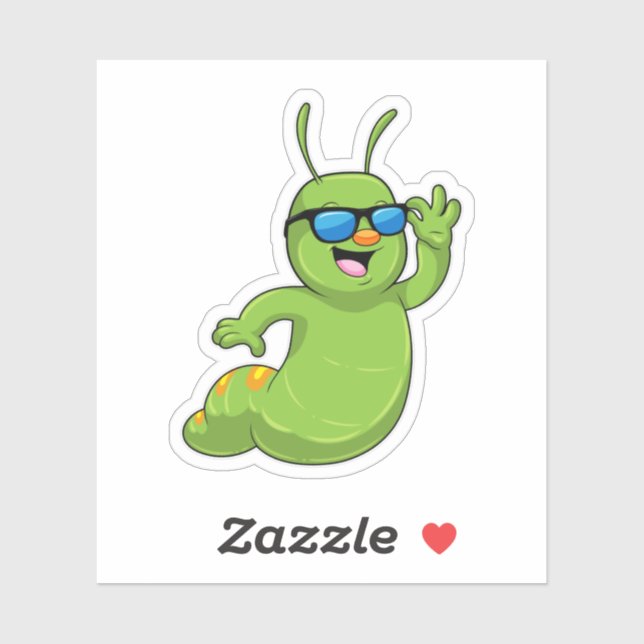 Sticker Caterpillar avec lunettes de soleil (Feuille)