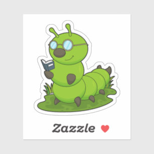Sticker Caterpillar Nerd avec lunettes et livre
