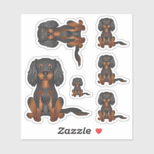 Sticker Cavalier King Charles Spaniel noir et feu assis