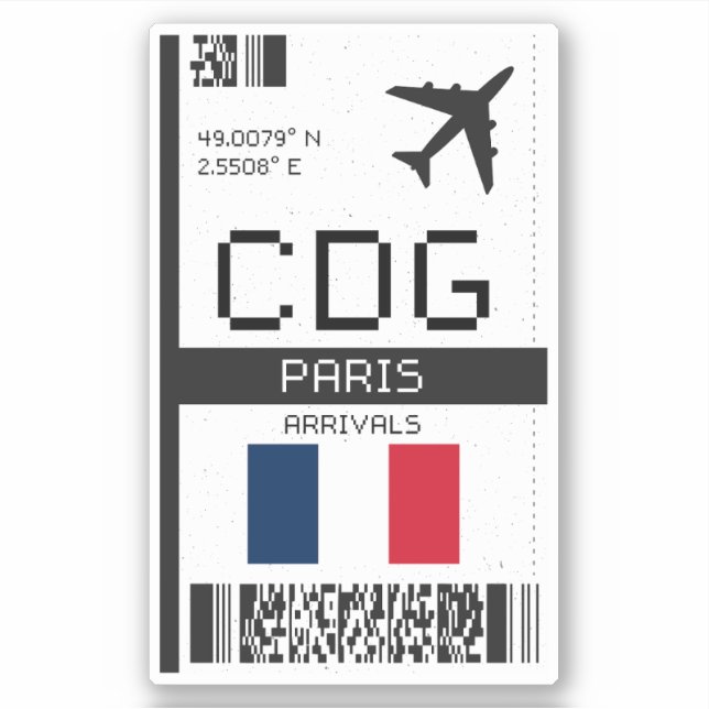 Sticker CDG Paris Boarding Pass - France Travel (Devant)