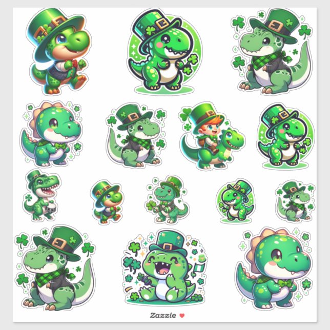 Sticker Célébrez avec style le Dinosaure de la Saint Patri (Feuille)