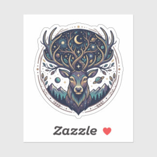 Sticker Celestial Deer Mystical Moon & Star Art Stag