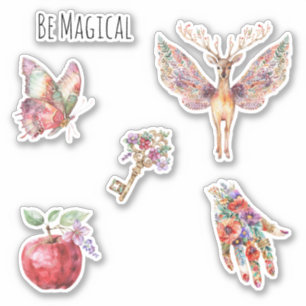 Sticker Cerf Magique Papillon aux Ailes Violettes