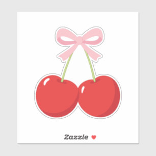 Sticker Cerises Rouges avec Nœud Rose Coquette Cottage Chi