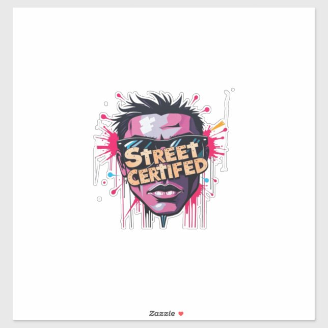 Sticker Certifié rue | Graffiti urbain Visage Design (Feuille)