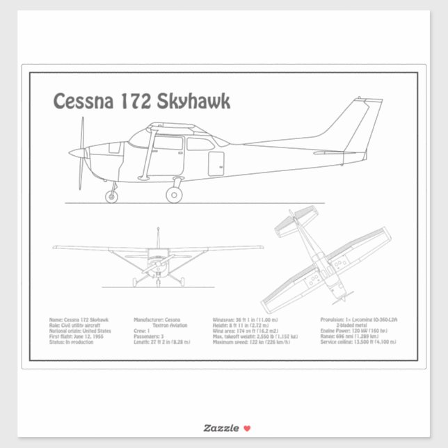 Sticker Cessna 172 Skyhawk - Plan directeur de l'avion BD (Feuille)
