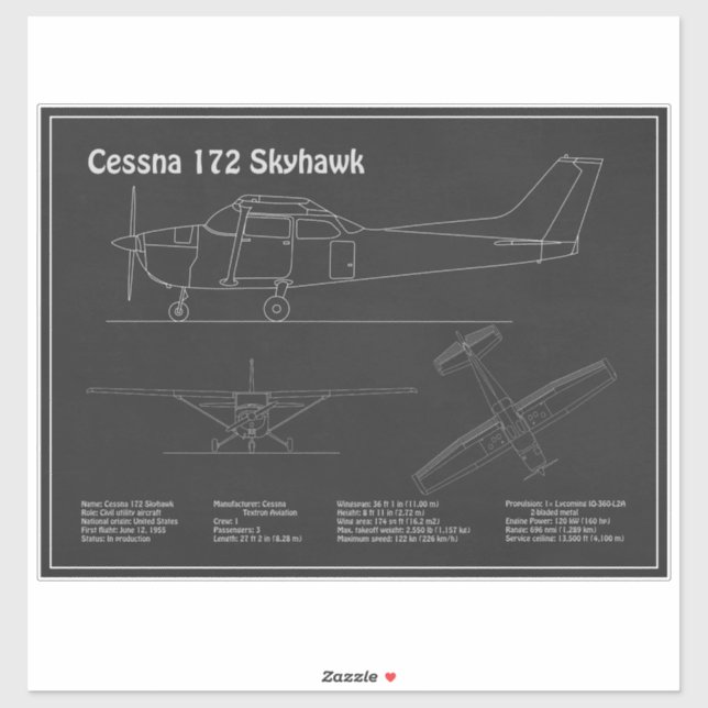 Sticker Cessna 172 Skyhawk - Plan directeur de l'avion PD (Feuille)