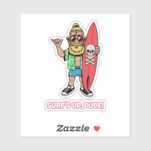 Sticker C'est la vague, mec ! Surfeur barbu de dessin anim