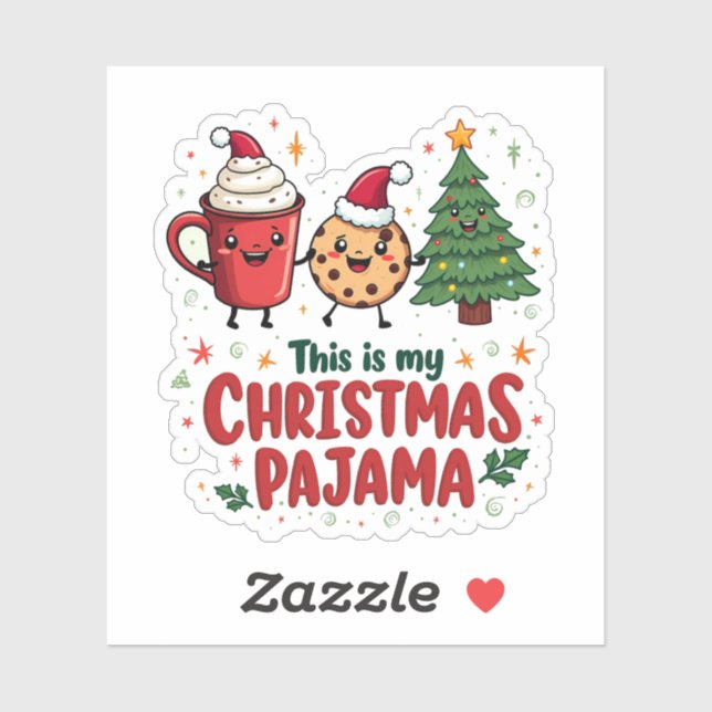 Sticker C'est mon pyjama de Noël Cookies Chocolat chaud (Feuille)
