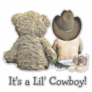 Sticker C'est un Baby shower d'ours Lil Cowboy Teddy