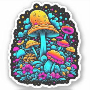 Sticker Champignons et fleurs rétro Neon