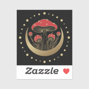 Sticker Champignons Magiques Rouge & Or Crescent Moon sur