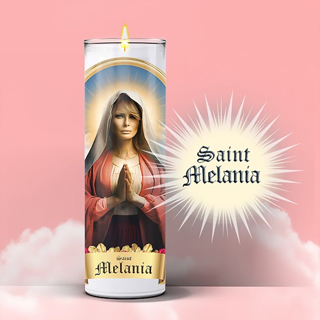Sticker Chandelle de prière amusante Saint Melania (Saint Melania Trump Devotional Prayer Candle Sticker Label)