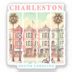 Sticker Charleston, Caroline du Sud - Rue King Vintage