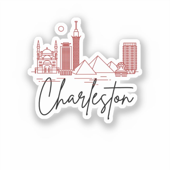 Sticker Charleston, SC | Ligne Skyline Stylisée Ville (Recto)
