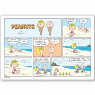 Sticker Charlie Brown & Glace Sally À La Plage