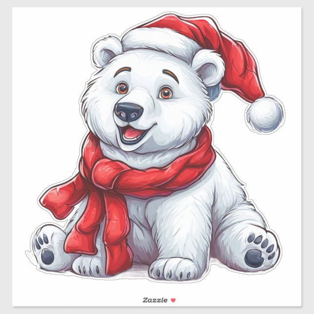 Sticker ❄️ Charme mignon de Noël d'ours polaire d'hiver (Feuille)