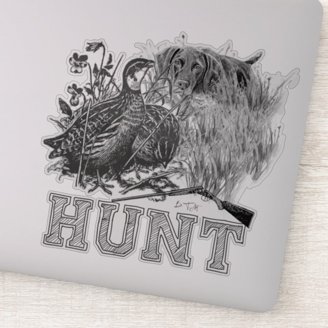 Sticker Chasse à la caille avec chien de chasse (Détail)