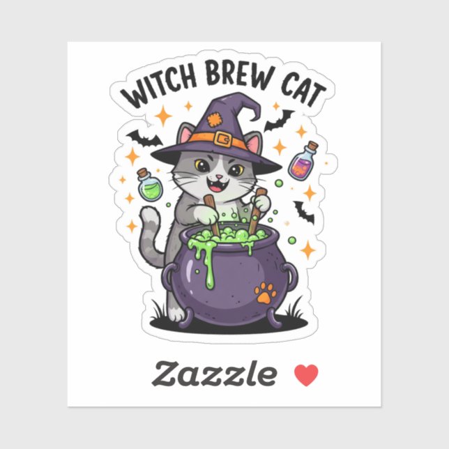 Sticker Chat à brasse de sorcière - Halloween Cauldron mag (Feuille)