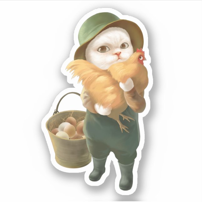 Sticker Chat adorable avec Hen à la ferme (Devant)