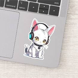 Sticker Chat Adorable de Style avec Écouteurs