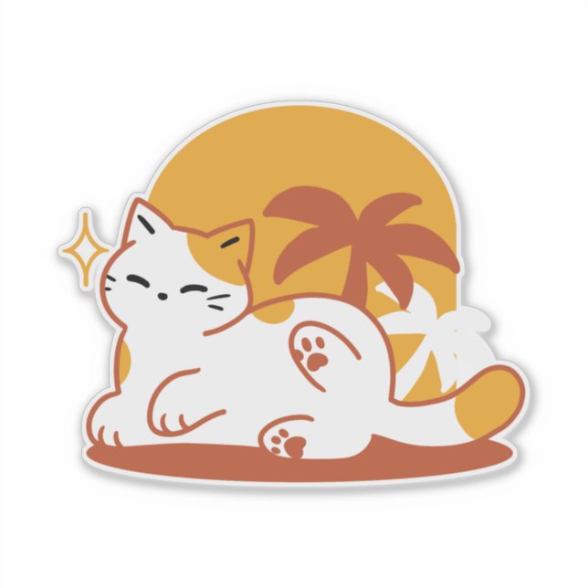 Sticker Chat adorable se relaxer au soleil - Animal de com (Devant)