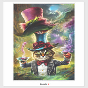 Sticker Chat anthropomorphique Mad Hatter Imaginaire Fairy