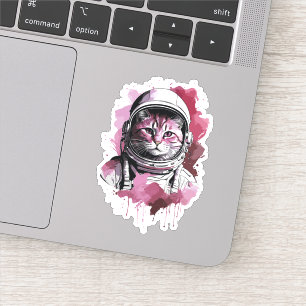 Sticker Chat astronaute à l'aquarelle rouge